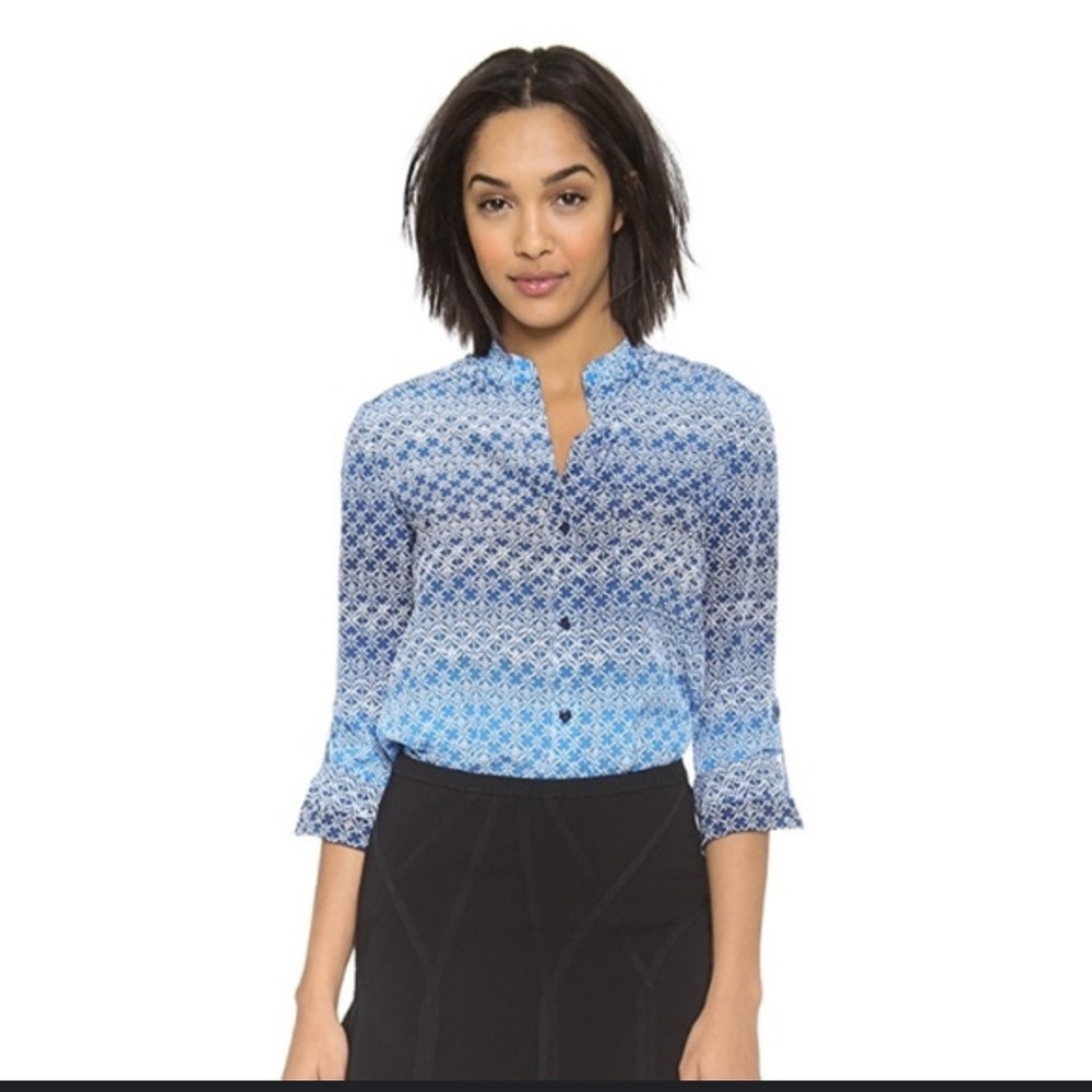 Diane Von Furstenberg DVF Womens‎ Blue Gilmore Silk Blouse Top Moroccan 4